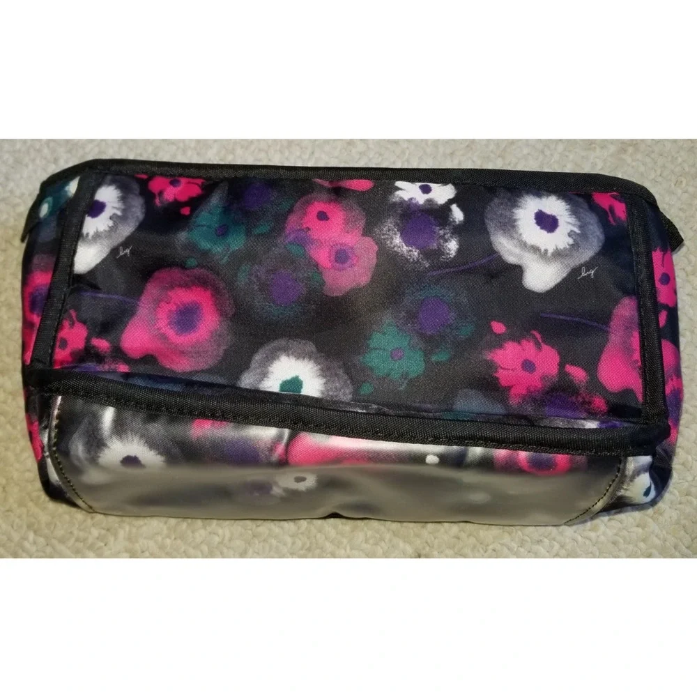 Womens Cosmetic Bag-LUG-black/pink floral watercolor 'Parasail Cosmetic Bag'